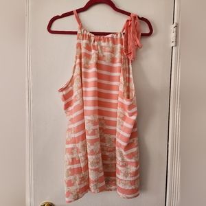 Pink striped and floral tank top